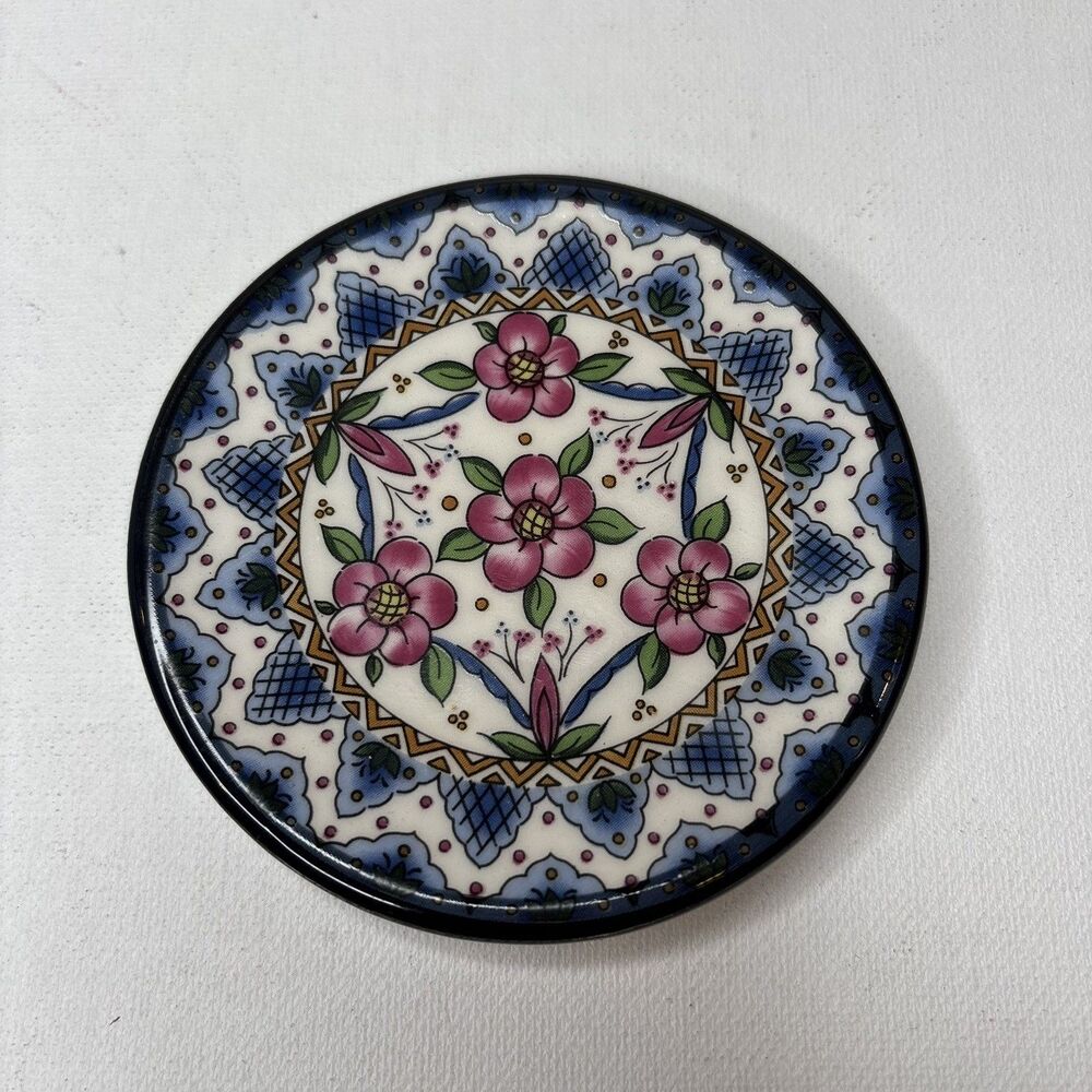 Hand-made mini plate floral design pink blue white MG ceramics made in Spain